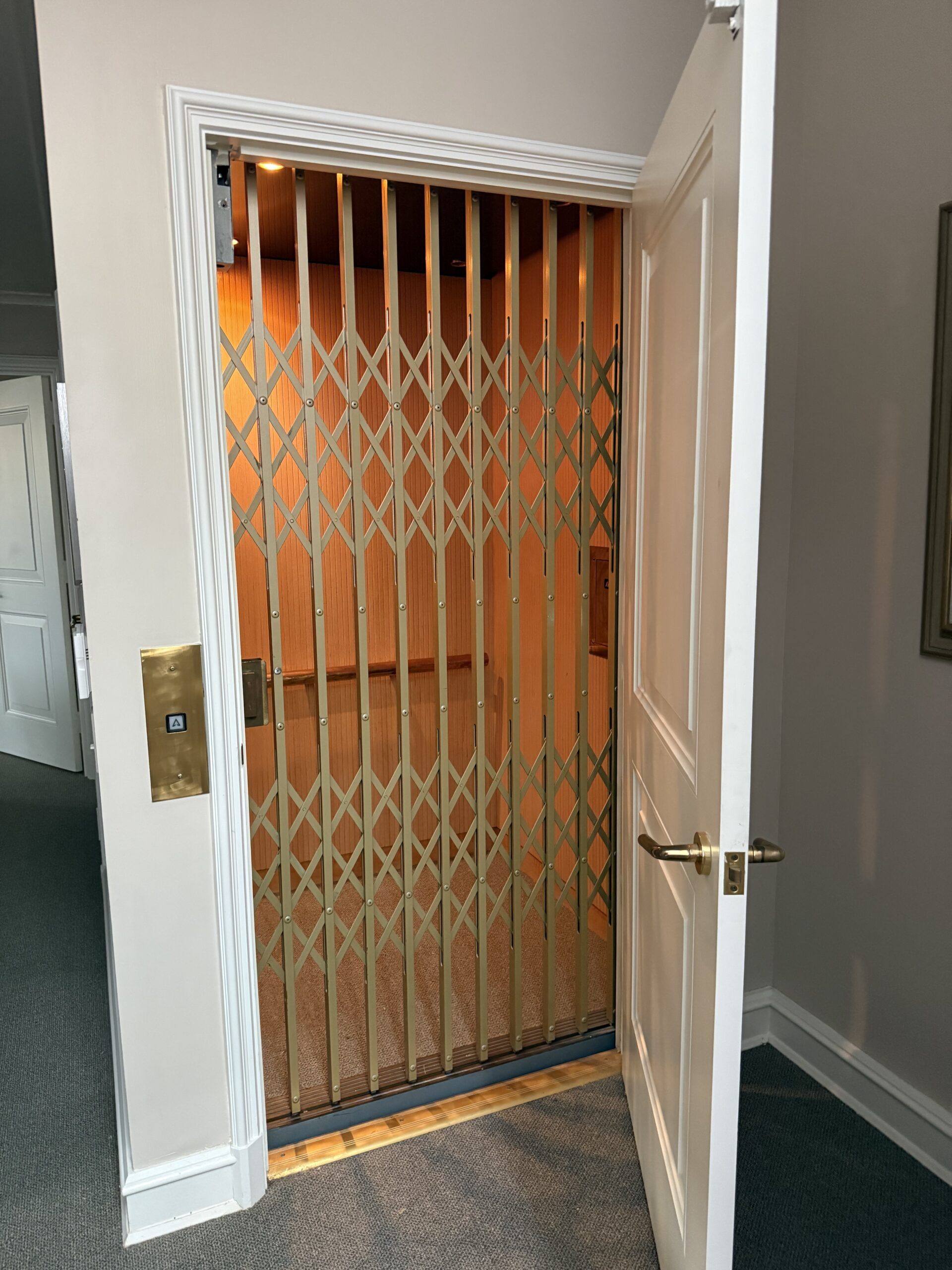 Residential elevator interior with custom finishes